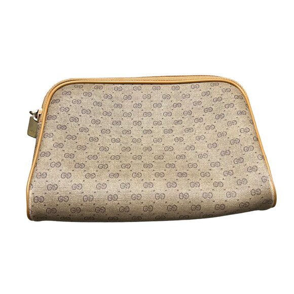 VIntage Gucci Tan Brown Monogram Make Up Bag Pouch Zip Top - Picture 1 of 10